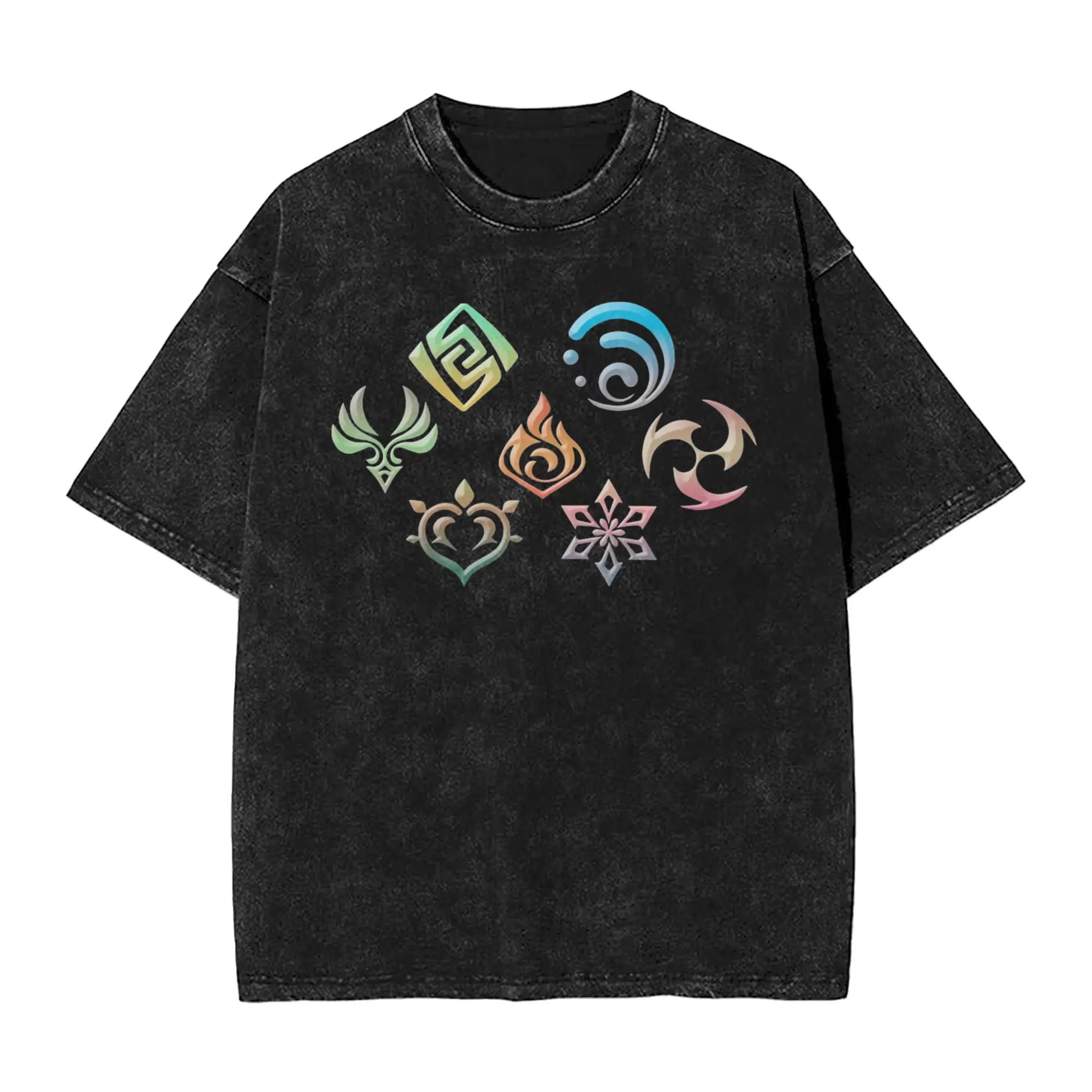 

Genshin Impact Elements T-Shirt Hip Hop T Shirts Short Sleeve Y2K Retro Tshirt Beach Cotton O Neck Oversized Top Tees