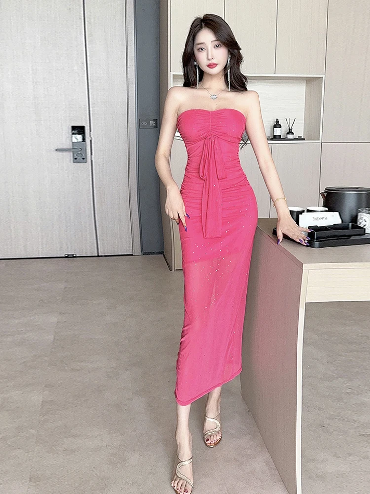 

Sexy Wrap Chest Bal Long Skirt Hot Girl Trendy Lady Godd Sle Hanging Ne Belted Dr High Waist Net Gown Butt Hug...