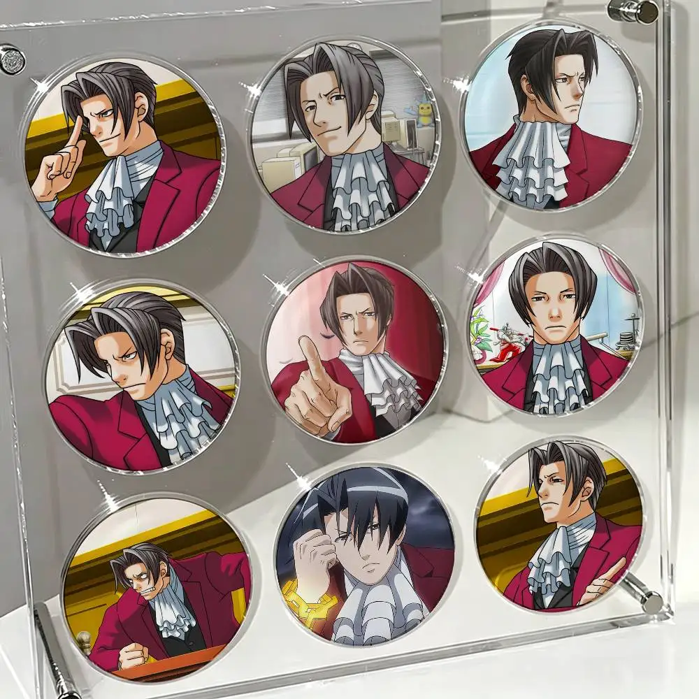A-Ace Attorney Miles E-Edgeworth Badges 25 32 44 58 75 mm Round Fans Collect Friends Gifts Brooch Souvenir