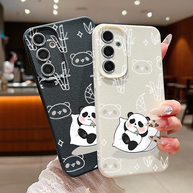 Cute Lying Down Panda Case For Samsung Galaxy A16 S24 S23 S22 S21 Ultra S20 FE A14 A34 A52 A53 A15 A25 A35 A55 A54 5G Capa Coque