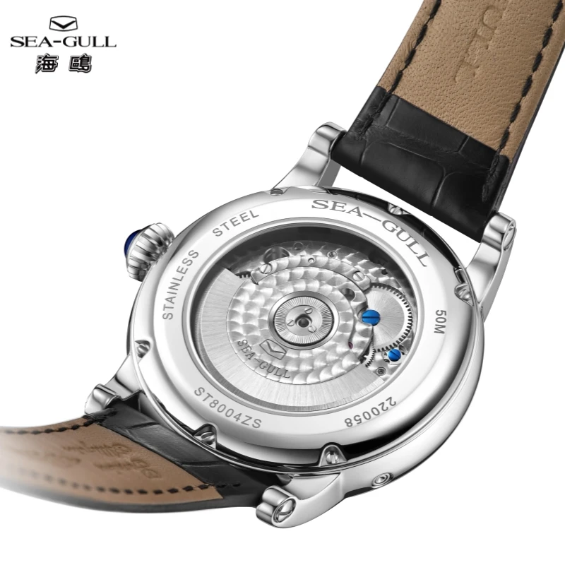 Seagull relógio mecânico automático turbilhão 43mm data dupla relógios de pulso masculinos de luxo cristal safira marca superior reloj st8004zs