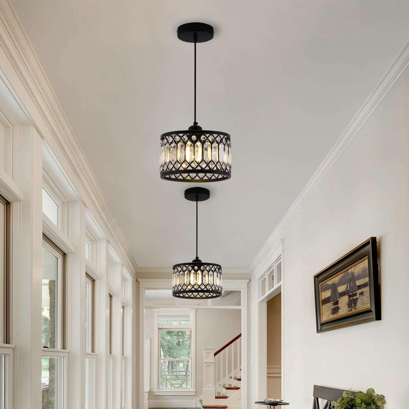 Black Crystal Chandelier Ceiling Light Iron Art Modern LED Pendant Lamp for Living Room Bedroom Home Decor Pendant Lights