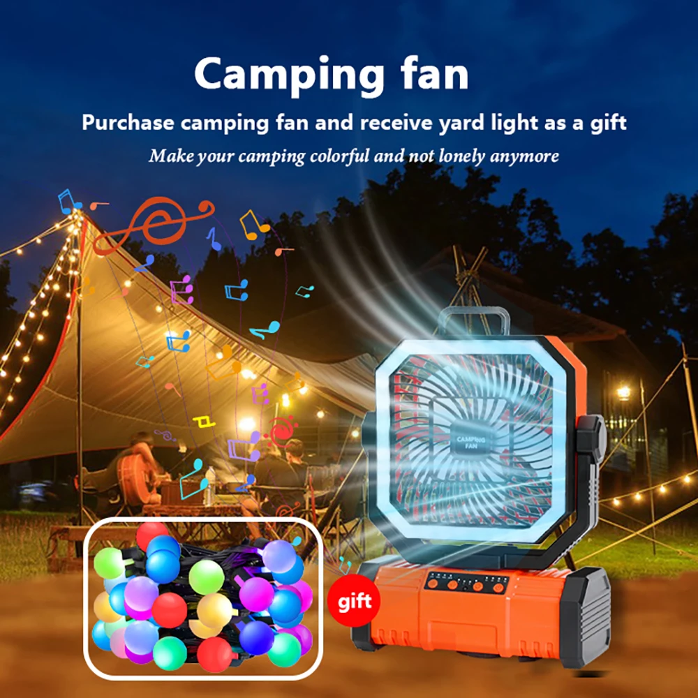 

Summer Camping Cooling Fan With 4 LED Lights 4-Speed Desktop Fan 20000mAh Battery Bluetooth Speaker Portable Outdoor Camping Fan