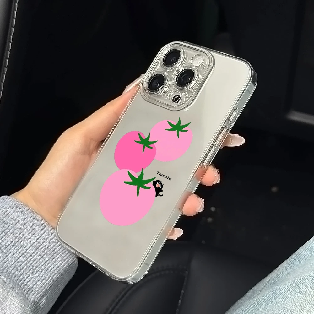 Niedliche rosa Tomaten-Druck-Silikon-Handyhülle für iPhone 17 16 15 14 13 12 11 Pro Xs Max Air Mini 7 8 6 6S Plus SE 2020 2022 Cover
