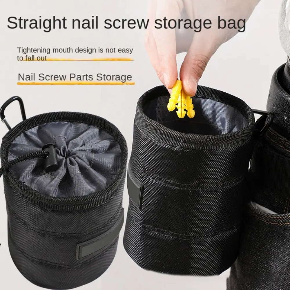 

NEW Oxford Nail Screw Storage Bag Black Wear-resistant Cylinder Nail Screw Storage Bag with Buckle Can Electrician Tool Bag