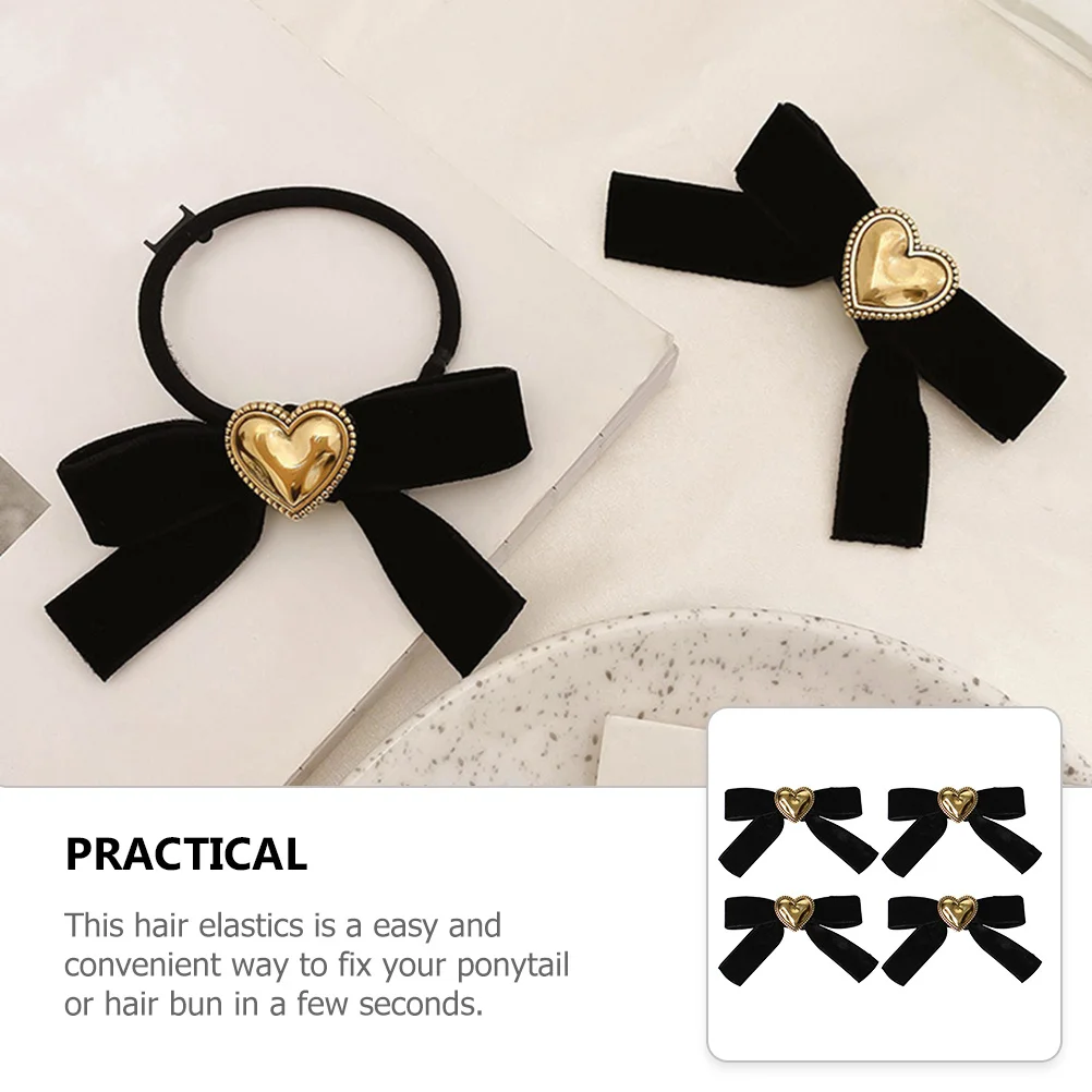 

4Pcs Bowknot Heart Hair Clips Sweet Temperament French Barrette Quick Dress Up Heart Hairpins Bow-Knot Hairpin