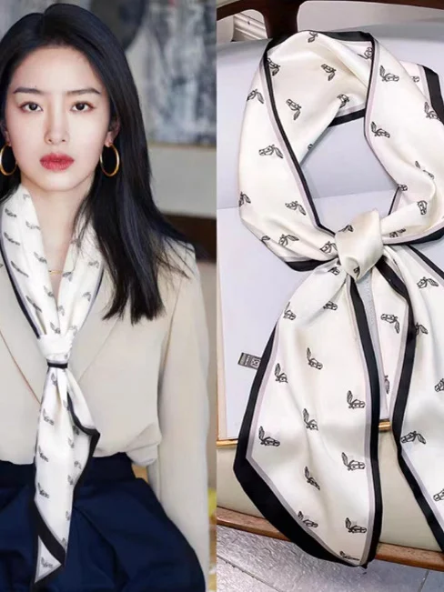 

2025 Sle Long Rectangle Silk Scarf Women's Plaid Patterned Netie Korean Version Summer Autumn Season Polypropylene Material