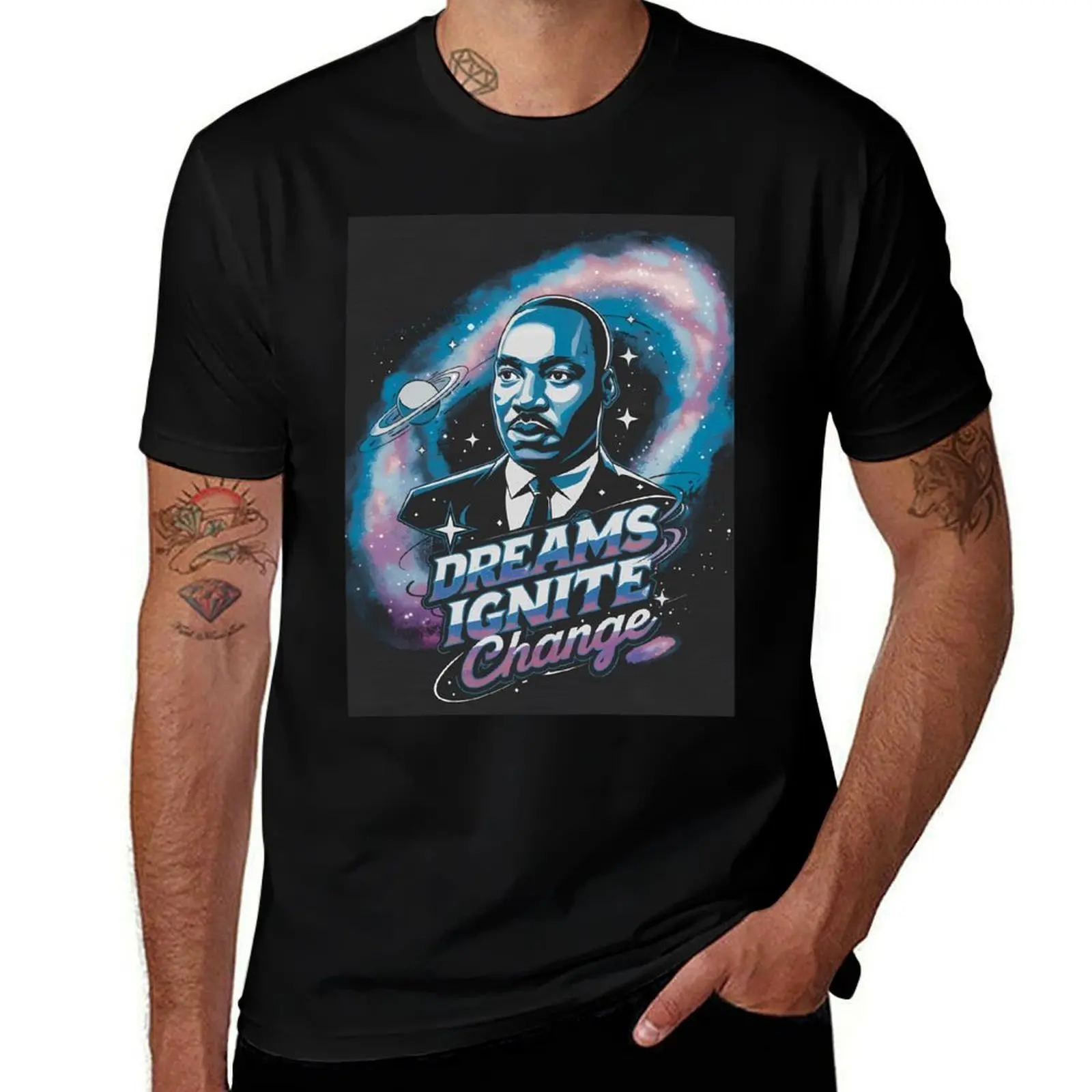 

Cosmic Dreams Ignite Change MLK Dr. Martin Luther King Jr. with Retro Futurism design. T-Shirt