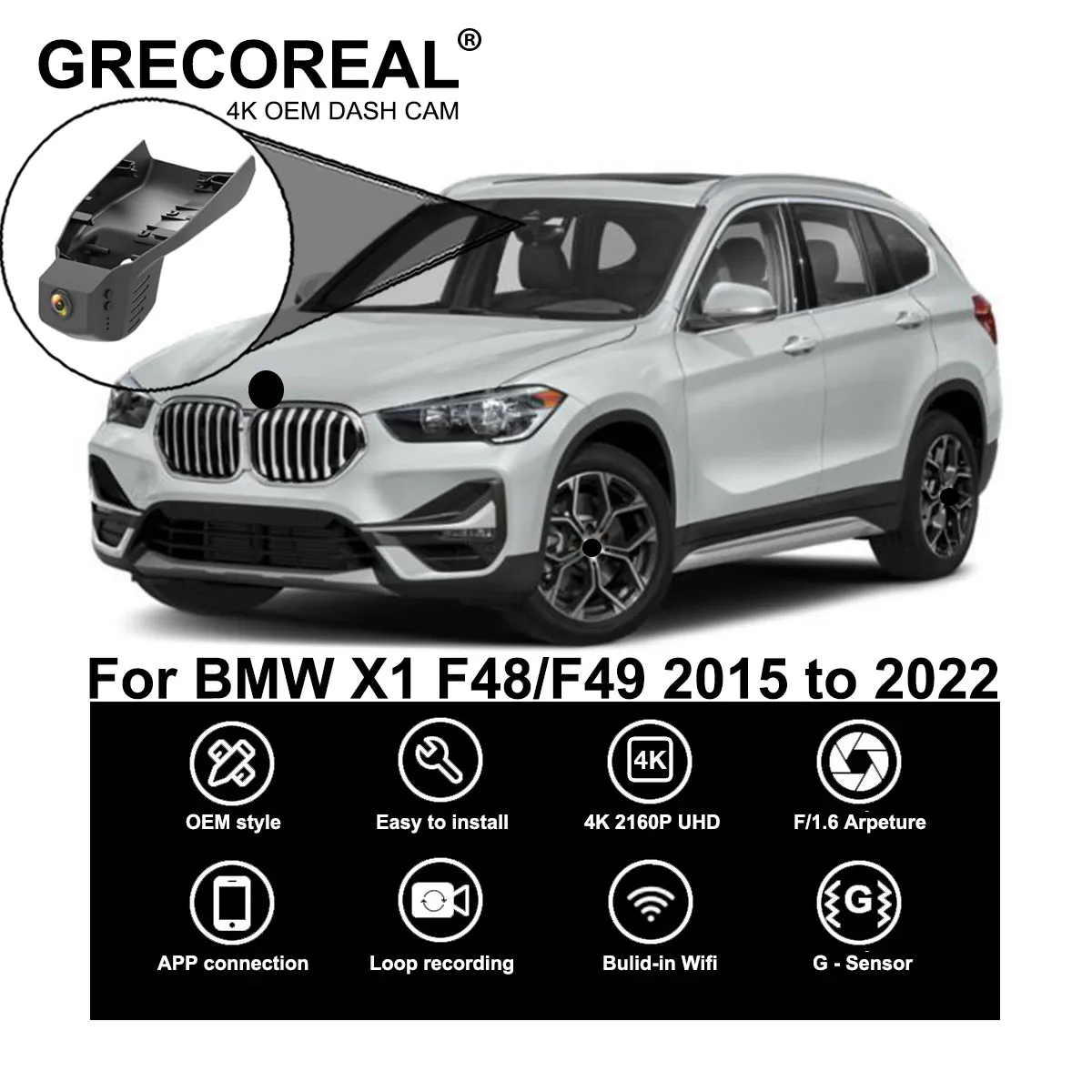 

GRECOREAL 4K Dash Cam Front Rear 2160P WiFi Car Dual Dashcam APP Control Easy Install Plug Play Compatible with BMW X1 F48 F49