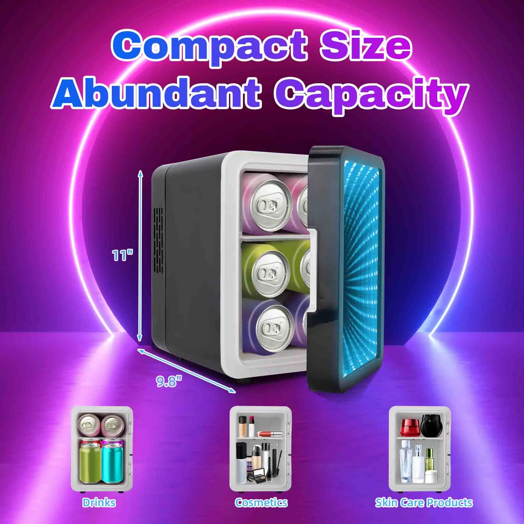 IceBlue 13 وضع العرض عكس الضوء مصباح ليد مرآة ثلاجة صغيرة 4L/6Can ثلاجة التيار المتناوب/تيار مستمر برودة ثلاجة التجميل للمنزل سيارة