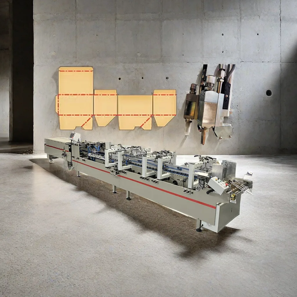 CQT900YG-2 Automatic Pre-folded Bottom Lock Box Folding & Gluing Machine High Productivity Water Soluble Cold Glue