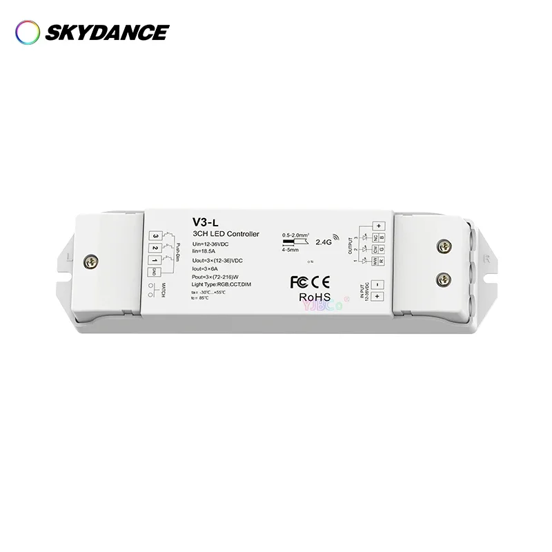 Contrôleur de bande LED avec télécommande RF, gradateur en continu, Push Dim, document touristique, RVB, RGBW, RGBCCT, document unique, 12V-48V, 24V, 2.4G