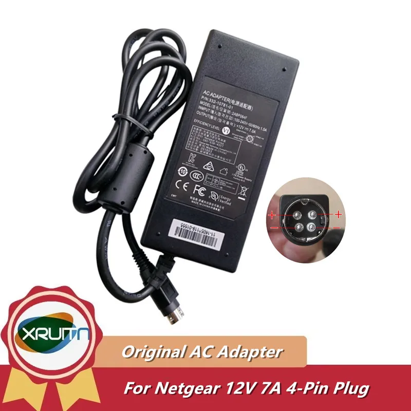 Genuine 4-Pin 12V 7A 84W Power Supply For Netgear NU-90-9120700-12 2ABP084F AC Adapter Charger 332-10781-01 330-10363-02 Adaptor