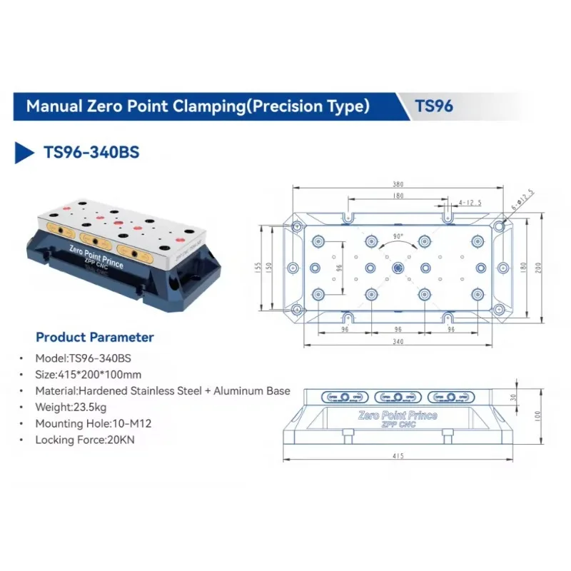 Manual Zero Point Clamping Precision Type TS96-340BS Self-Centering Vise