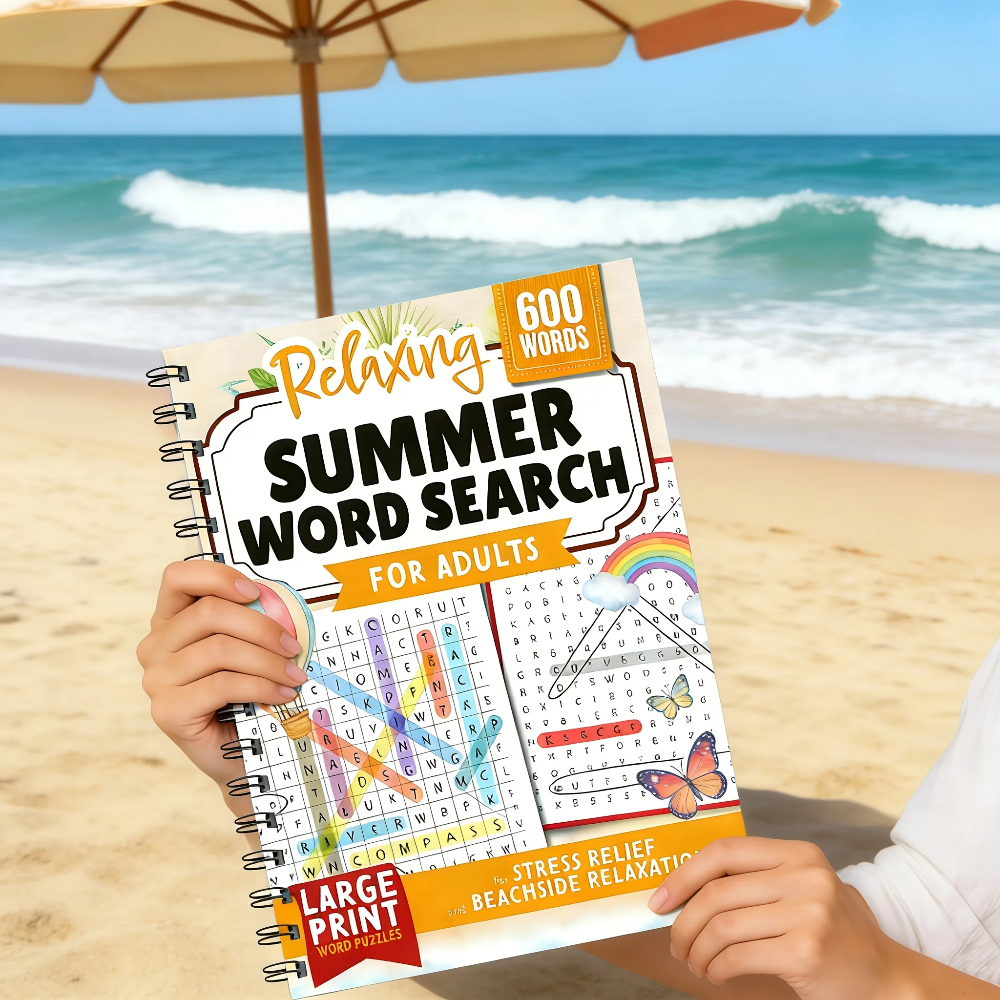 Relaxing Summer Word Search for Adults: Large Print Word Puzzles for Stress Relief and Beachside Relaxation