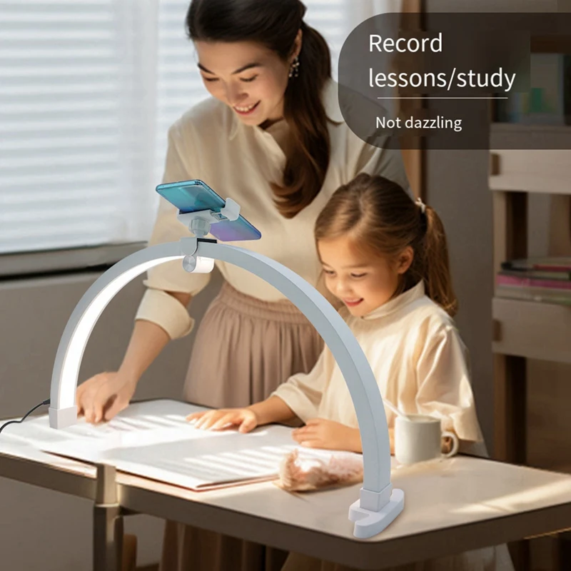 22-дюймовый заполняющий светильник, 20 Вт, сенсорное управление, полумесяц, складной маникюрный светильник для красоты с зажимом для телефона, черная вилка стандарта США