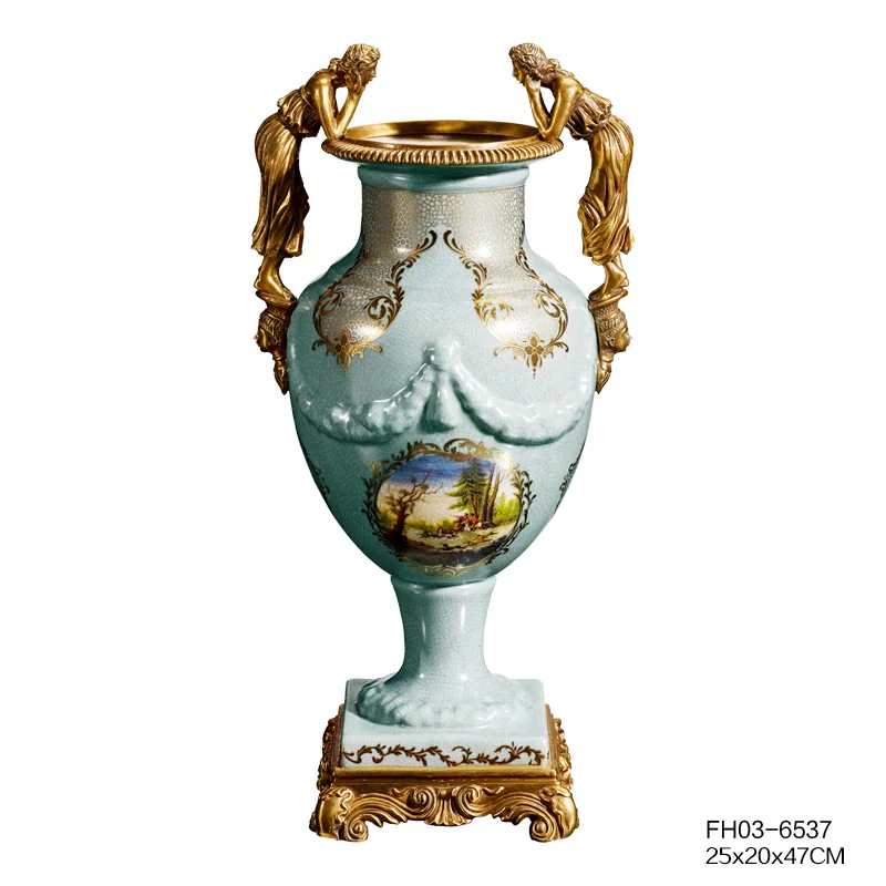 Creatief ontwerp Vintage klassiek antiek messing keramiek, vaas