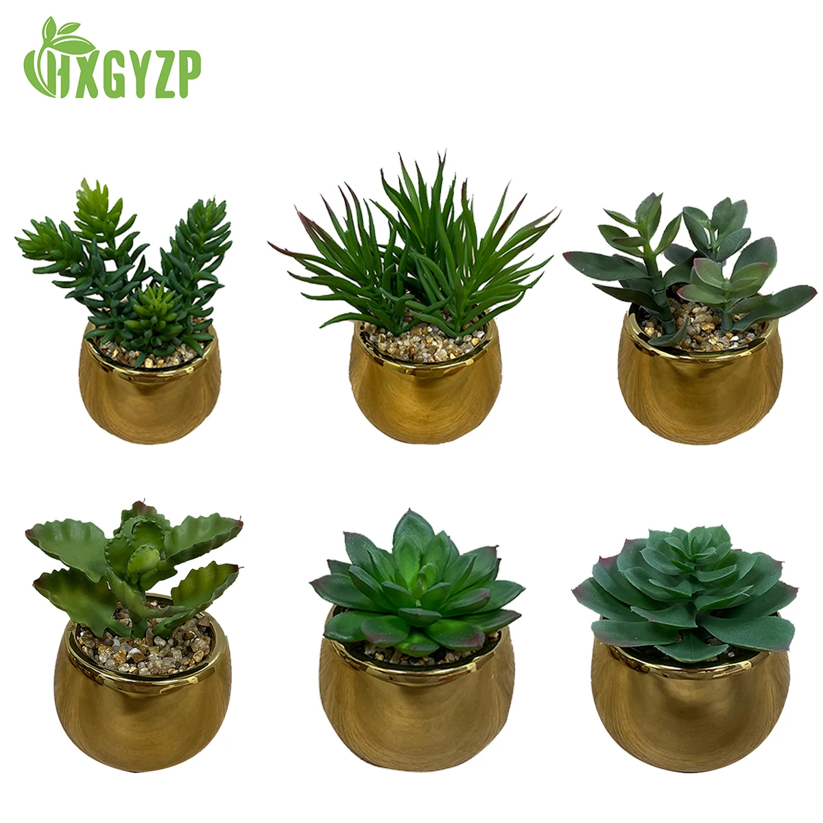 

2Pcs/3Pcs Artificial Green Plant With Gold Ceramic Pots Ornaments Mini Succulents Plants Decoration For Home Party Office Desk