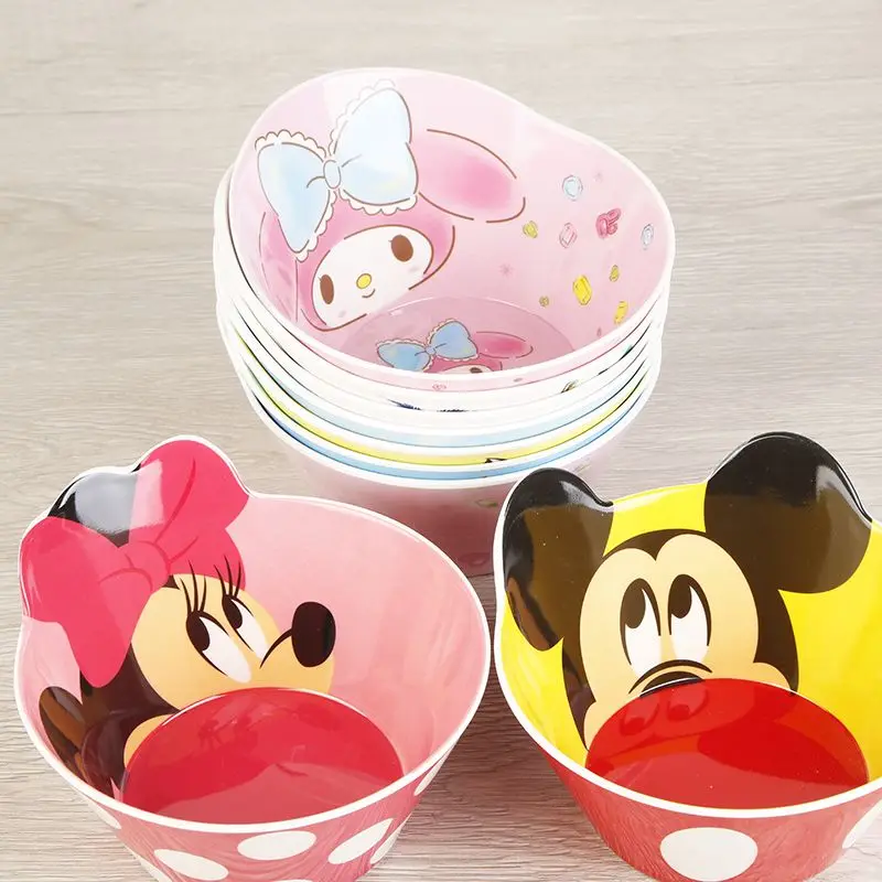 Hello Kitty Mickey Minnie Stitch Lightning McQueen Animation Cartoon Style Bowl Anti-fall Rice Bowl Kawaii Children's Tableware