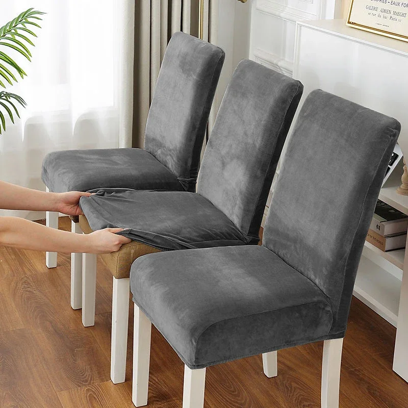 ARMFAVER Velvet Chair Covers Thick Soft Chair Seat Covers Plain Spandex Chair Protector Banquet Office Gray Removable Restaurant