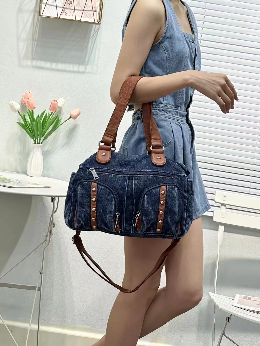 Luxury Female Handbags Shoulder Bag Women New Design Sense Niche Crossbody Fashion Rivets Denim  Messenger Purse Mochila