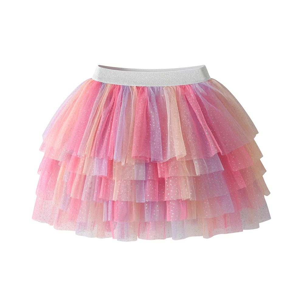 DXTON Children Casual Skirts Layer Tulle Girls Puffy Mini Skirt Color Mesh Patchwork Ball Gown Dancing Kids Girls Tutu Skirts