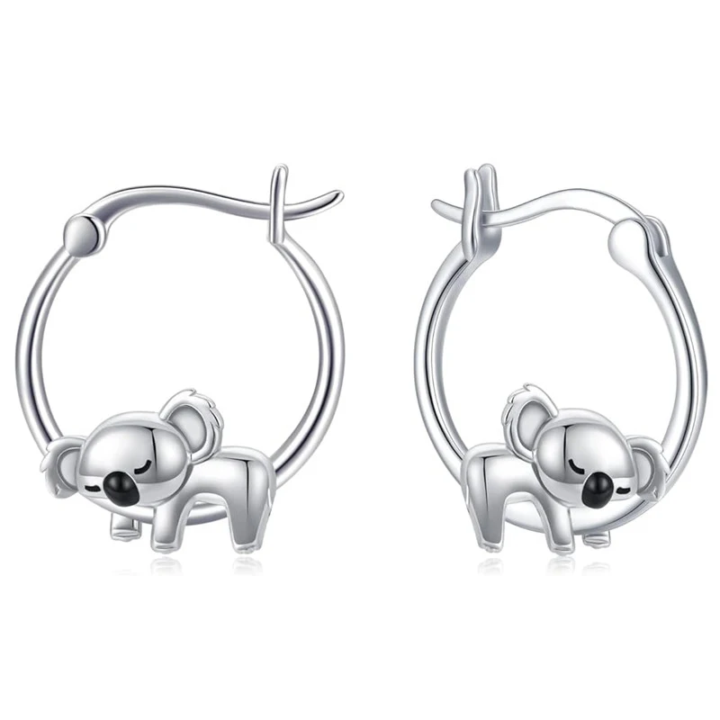 Huitan Chic Cute Koala Earrings Women Teen Girls Trendy Jewelry Simple Stylish Silver Color Ear Hoops Accessories for Daily Life