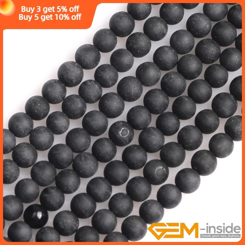 Natural Black Tourmaline Frost Matte Unpolished Round Spacer Loose Beads For Jewelry Making Strand 15\