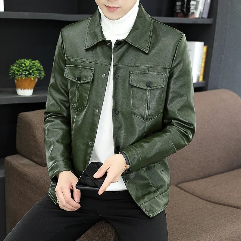

Men's Fce Lined Single Button Thiened Leather Jaet Fall New Sle Fast Hand Long Sve Casual Coat Warm Resistant Def...