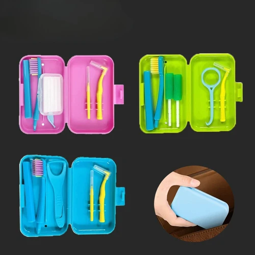 Juego de cepillos de dientes de ortodoncia: kit completo de cuidado de aparatos ortopédicos con cepillo interdental, raspador de lengua, alineador Chewies