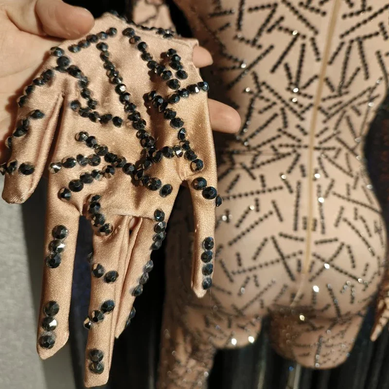 Black Gold Rhinestones Jumpsuit Women Party Jazz Dance Outfit Nightclub Dj Ds Gogo Costumes Stage Performance Wear XS6641