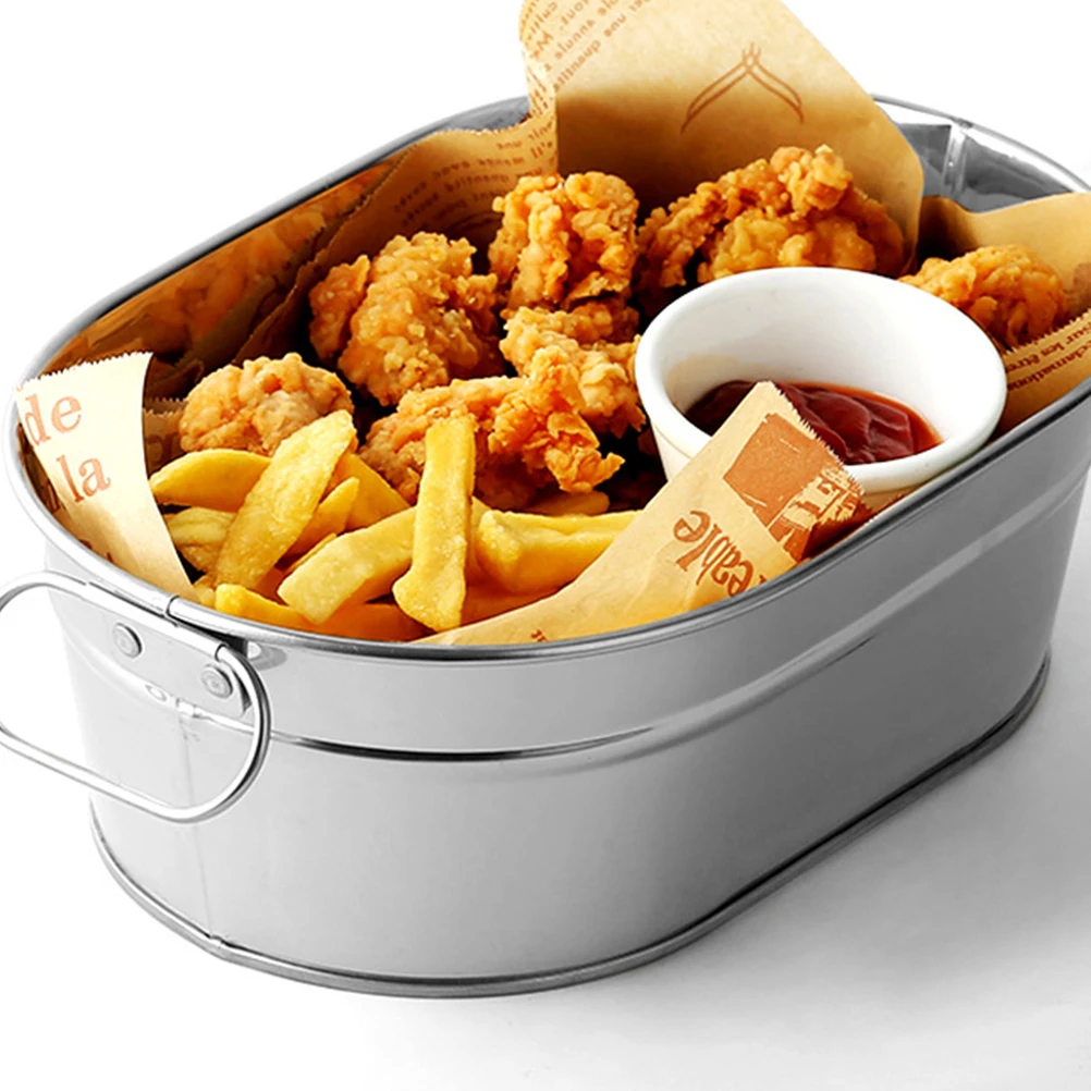 

Stainless Steel Snacks Fried Chicken Bucket Food-Grade Storage Basket For Kitchen Restaurant Bar Party Use