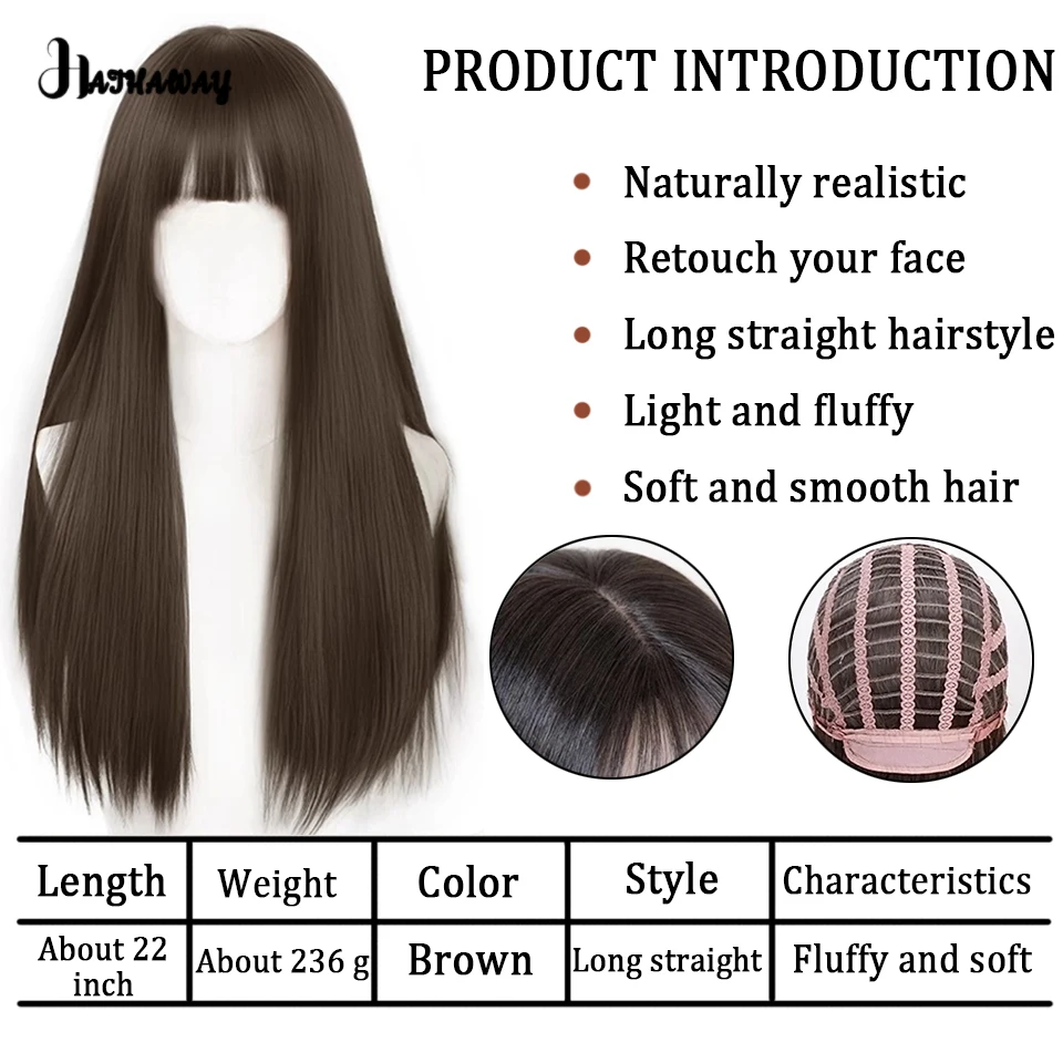 22 Inch Long Straight Hair Female Synthetic Wig Long Straight Hair Brown Natural Aging Daily Whole Wig Party Shopping Daily Wear