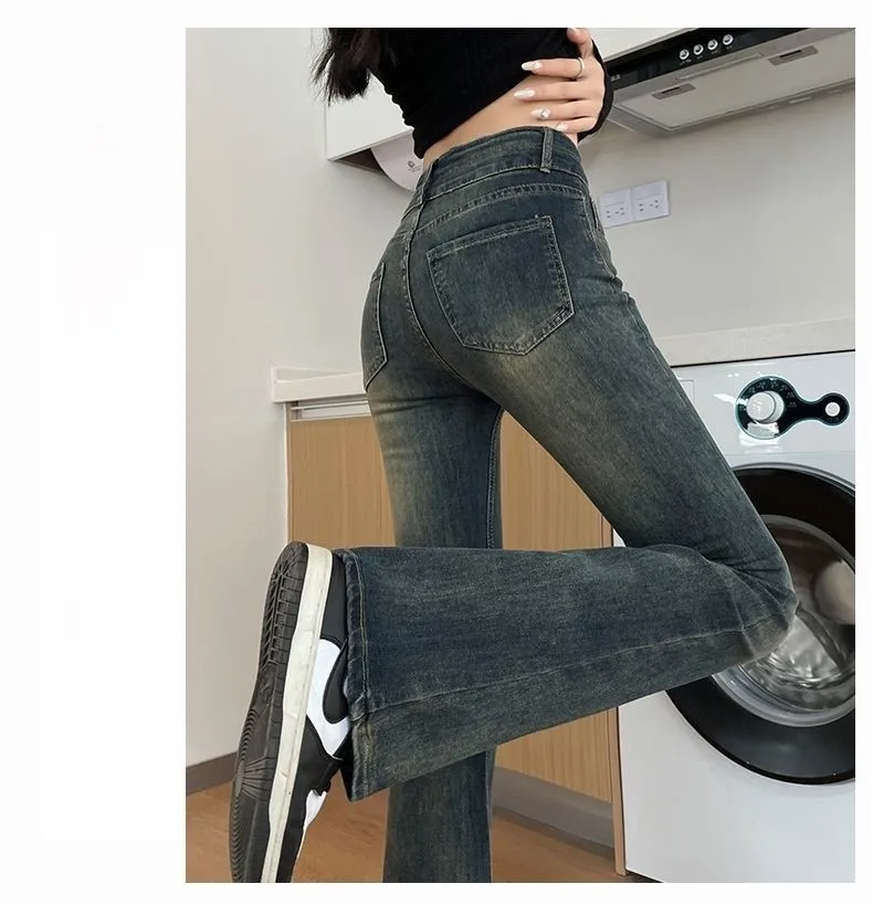 

Джинсы Bootcut Короткие женские с жемчугом на щиколотке Бежевые неэластичные облегающие косы с заплетением Офисный готовый продвинутый материал Военный GF