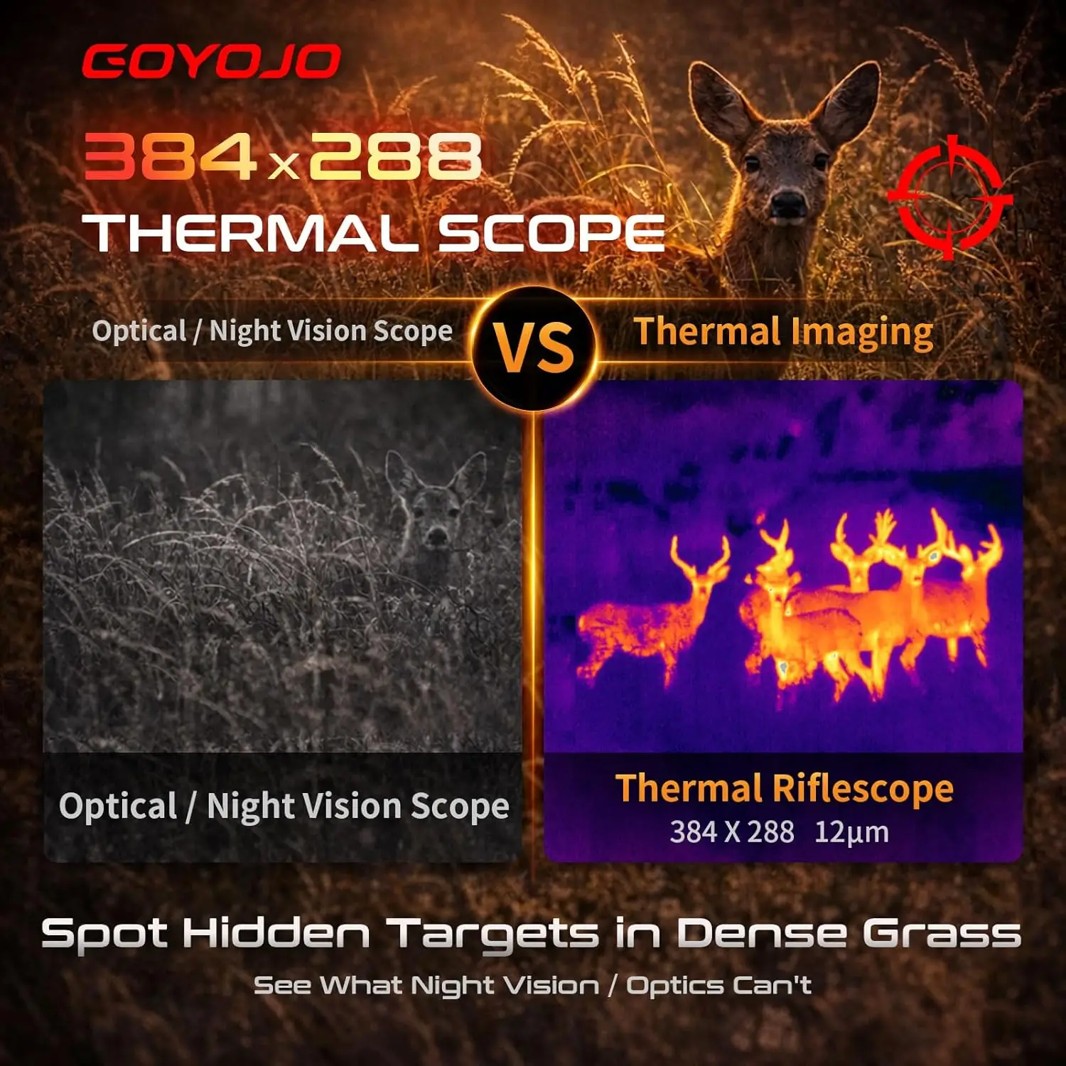 GOYOJO Thermal Scope 384x288 Thermal Imaging Sight with 1500-1800m Distance 12um 55Hz, 64GB Storage RAV Video GRL325/GRL335 for Outdoor Hunting