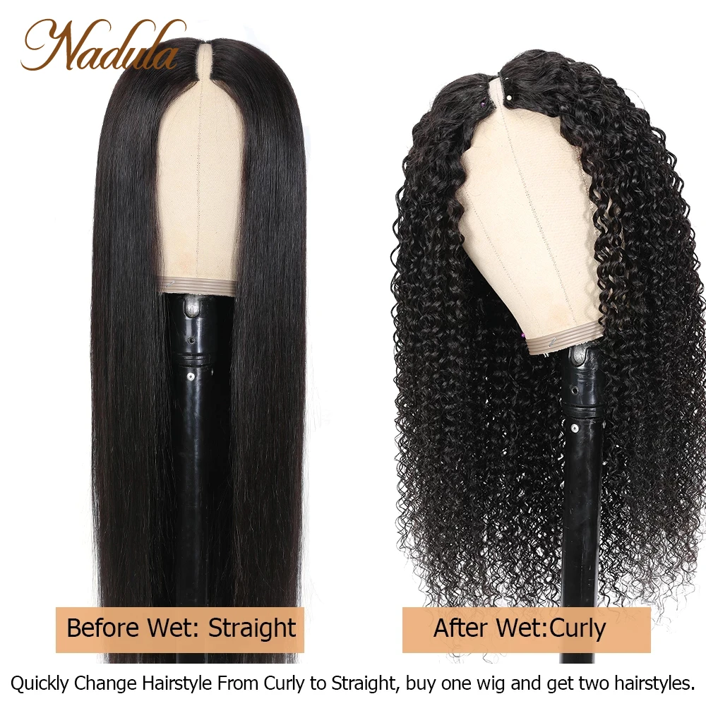 Nadula Hair V Shape Wig 2 In 1 parrucca Dry Straight o Wet Curly Hair V Part parrucca per le donne NO Leave Out 150% densità