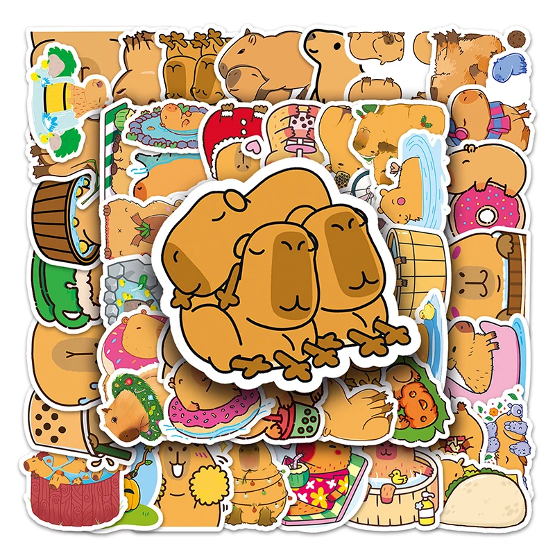 Adesivos impermeáveis dos desenhos animados capivara, animal bonito, para mala, geladeira, bicicleta, decalque, brinquedo para crianças, diy, 50pcs