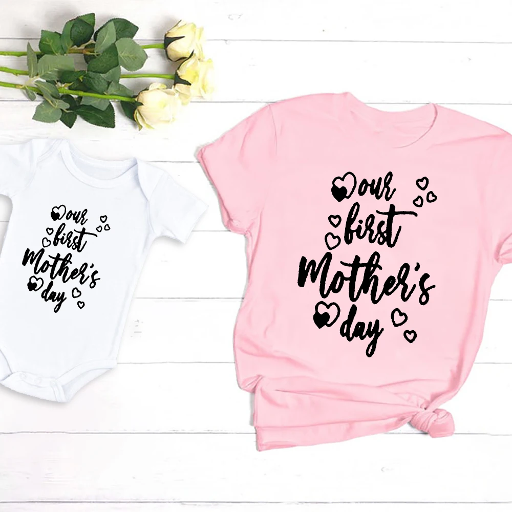 

Our First Mothers Day Mom and Kids Shirt Family Matching T-shirt Mother Day Matching Tops Mothers Day Mommy and Baby Outfits