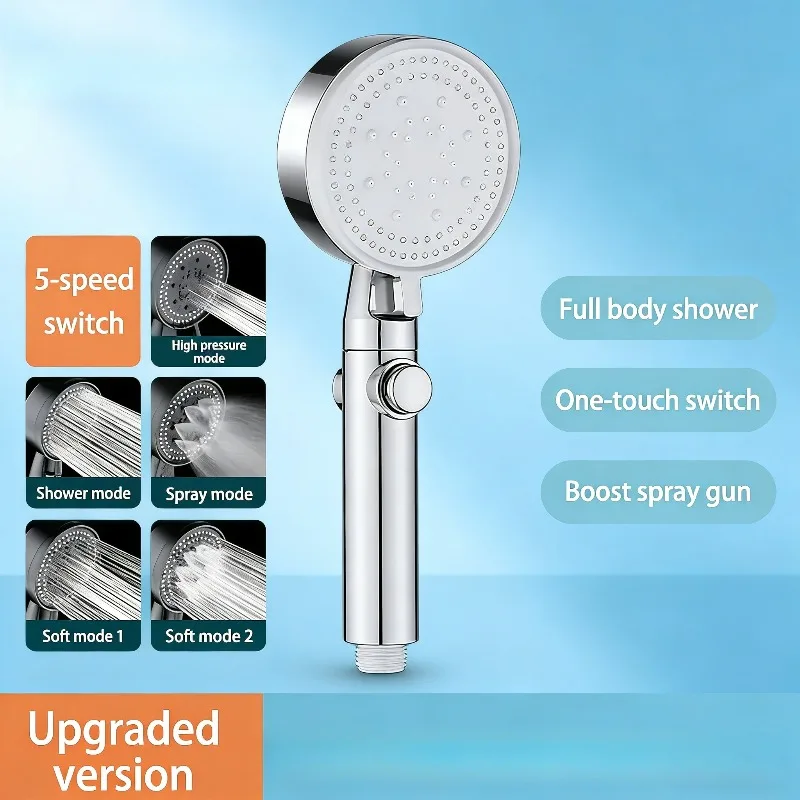 

Насадка для душа под давлением, регулируемая насадка для душа высокого давления, 5 режимов, насадка-распылитель с одной кнопкой - аксессуары для душа в ванной комнате