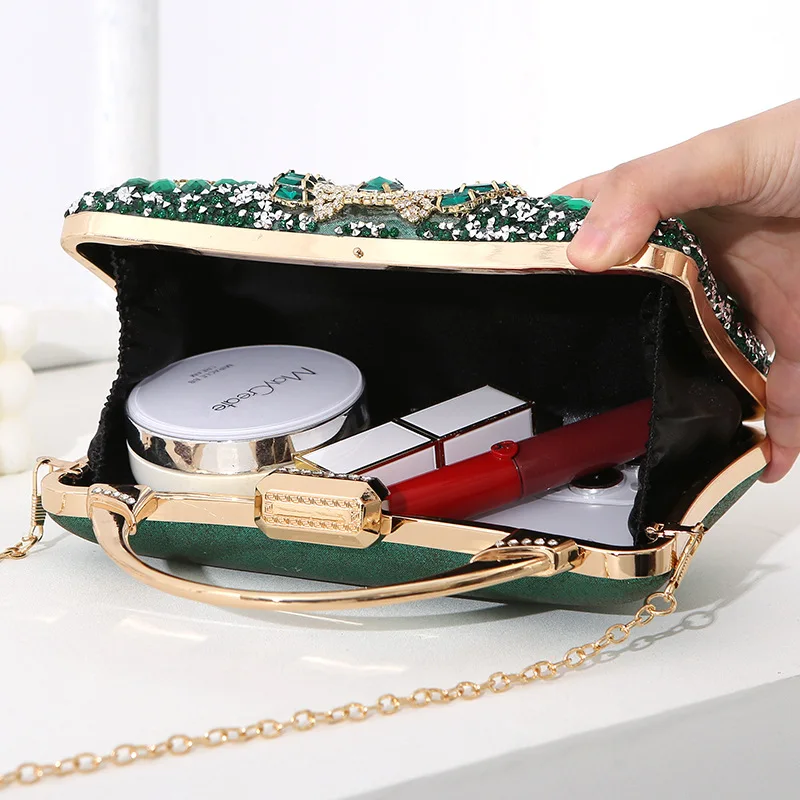 Luxury Party Evening Gold Diamond Women's Handbag Multi Crystal Strap Set Wedding Wallet Matching Wallet Handbag 2025 New Gift image 4