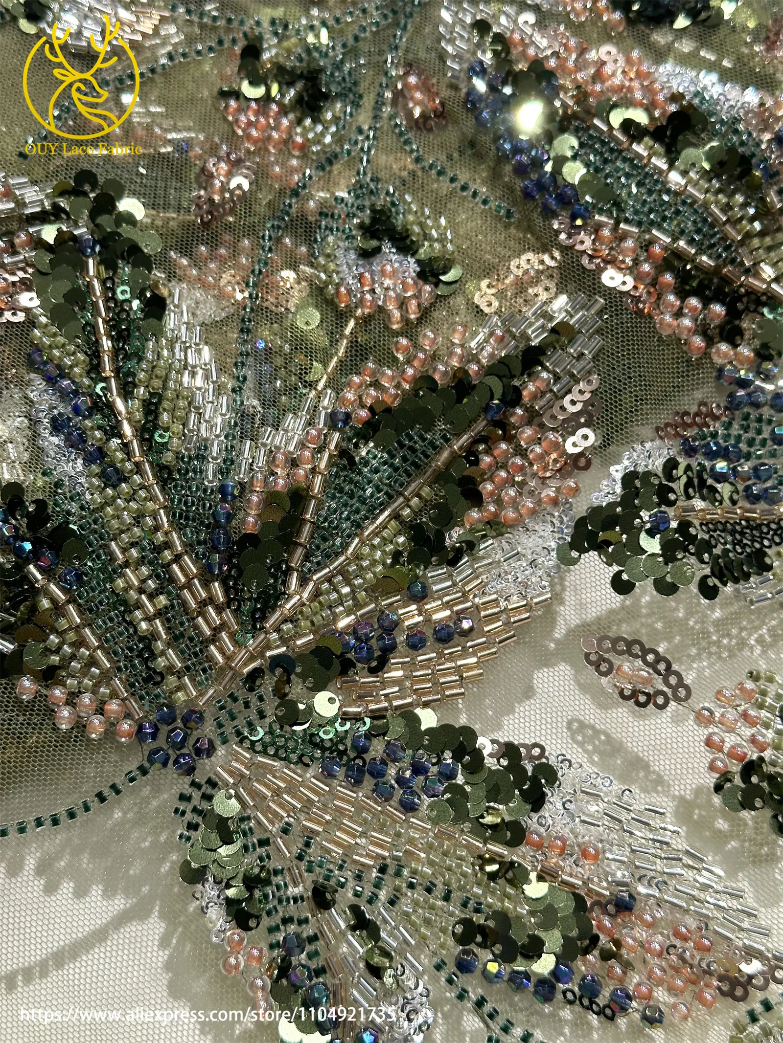 Lila Luxuriöser Afrikanischer Perlen-Spitzenstoff 2026 Modische Französische Nigerianische Pailletten-Stickerei-Spitze für Brautkleider – Detail 16