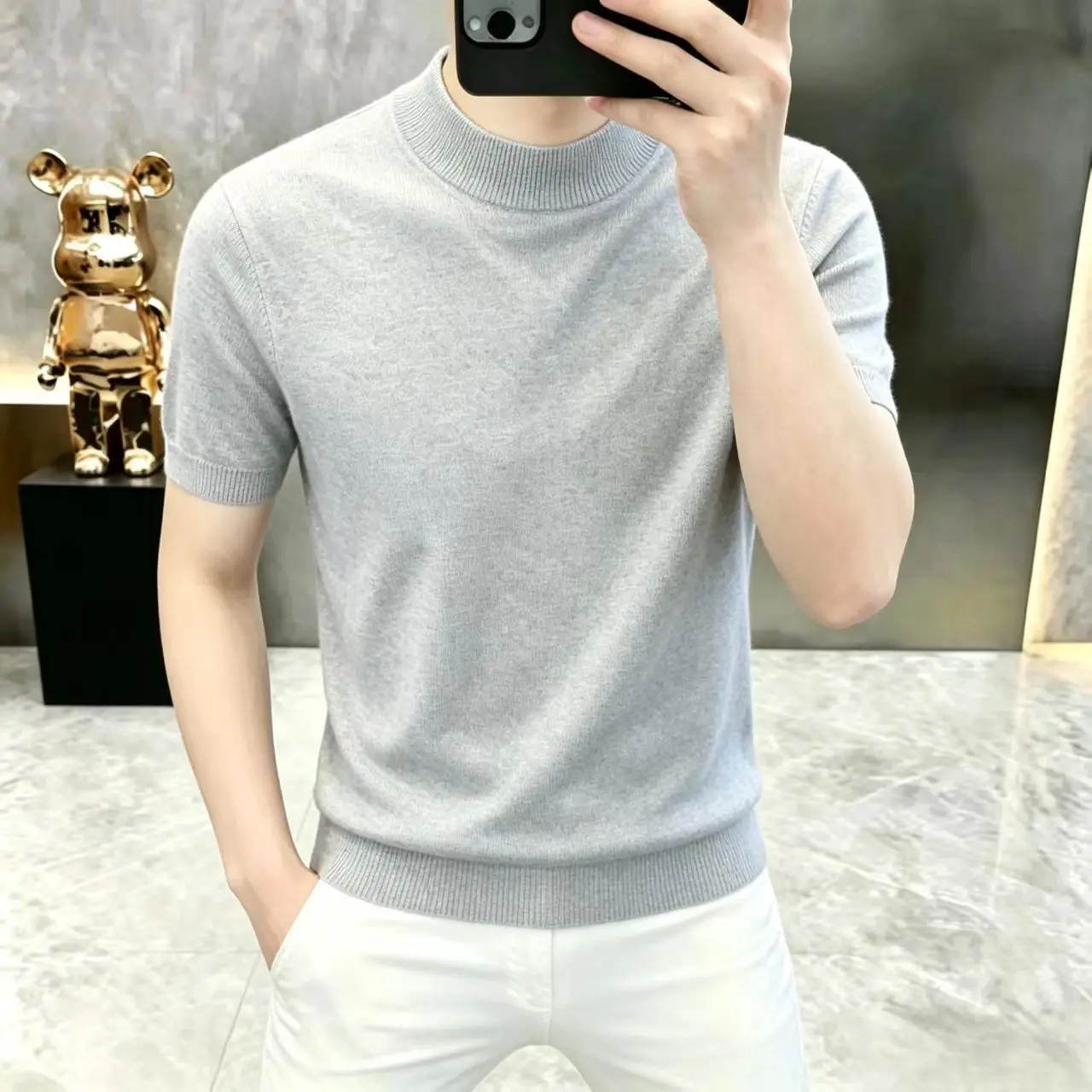 2026 Summer Men's New Style Fashion Casual Short-Sleeved Knitted Sweater Base Shirt - Great Handfeel — купить у AliExpress WW