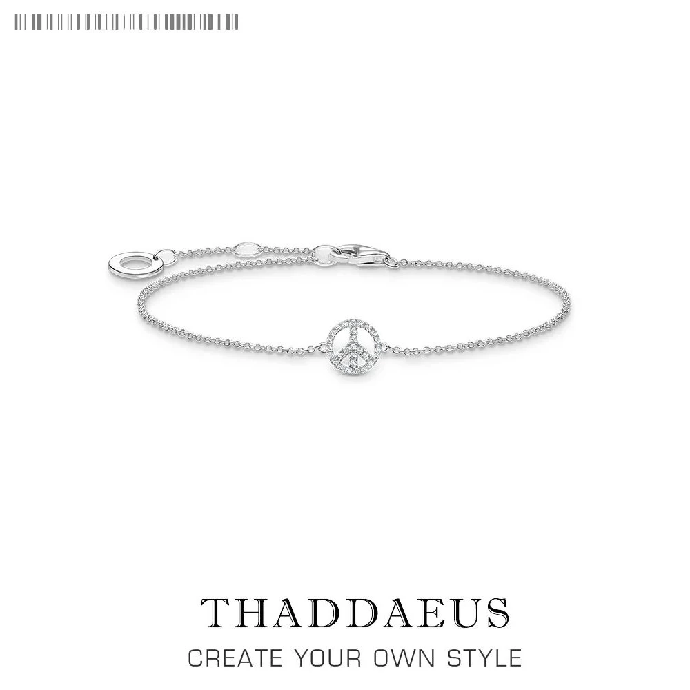 

Bracelet Peace White Zircon New Link Chain 925 Sterling Silver Trendy Jewelry Summer Gift For Women
