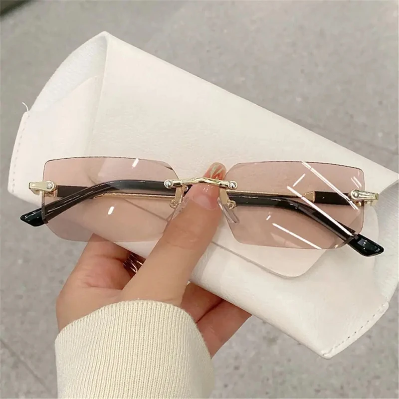 Rimless Sunglasses Rectangle Fashion Popular Women Men Shades Small Square UV400 Sun Glasses For Female Male Traveling