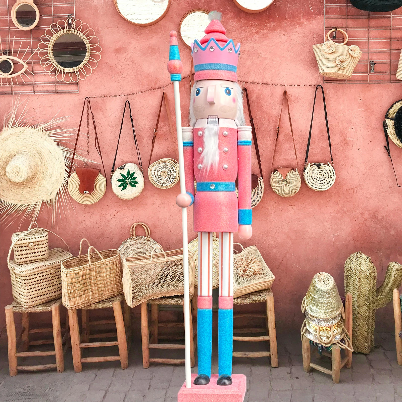 CDL Nutcracker Figures 4ft 1.2m Pink Nutcracker Pink and Blue Glitter Large Wooden Christmas Nutcracker King Home Decor K36