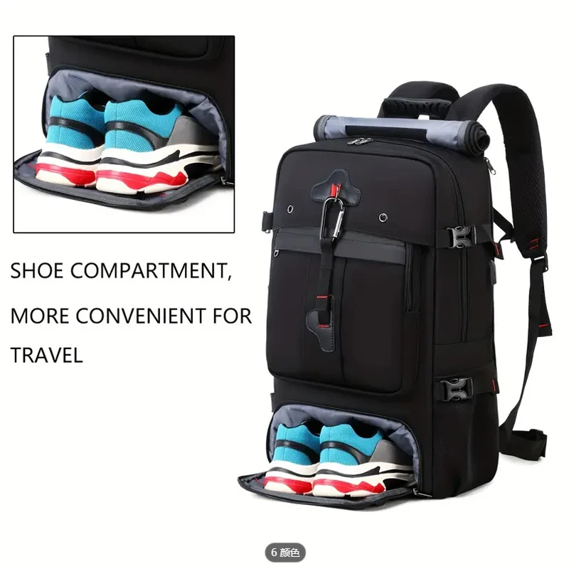Sac de voyage sportif de 35 litres avec compartiment pour chaussures, compartiment pour ordinateur portable, sac à dos de randonnée en plein air, avec port USB, sac de voyage convertible
