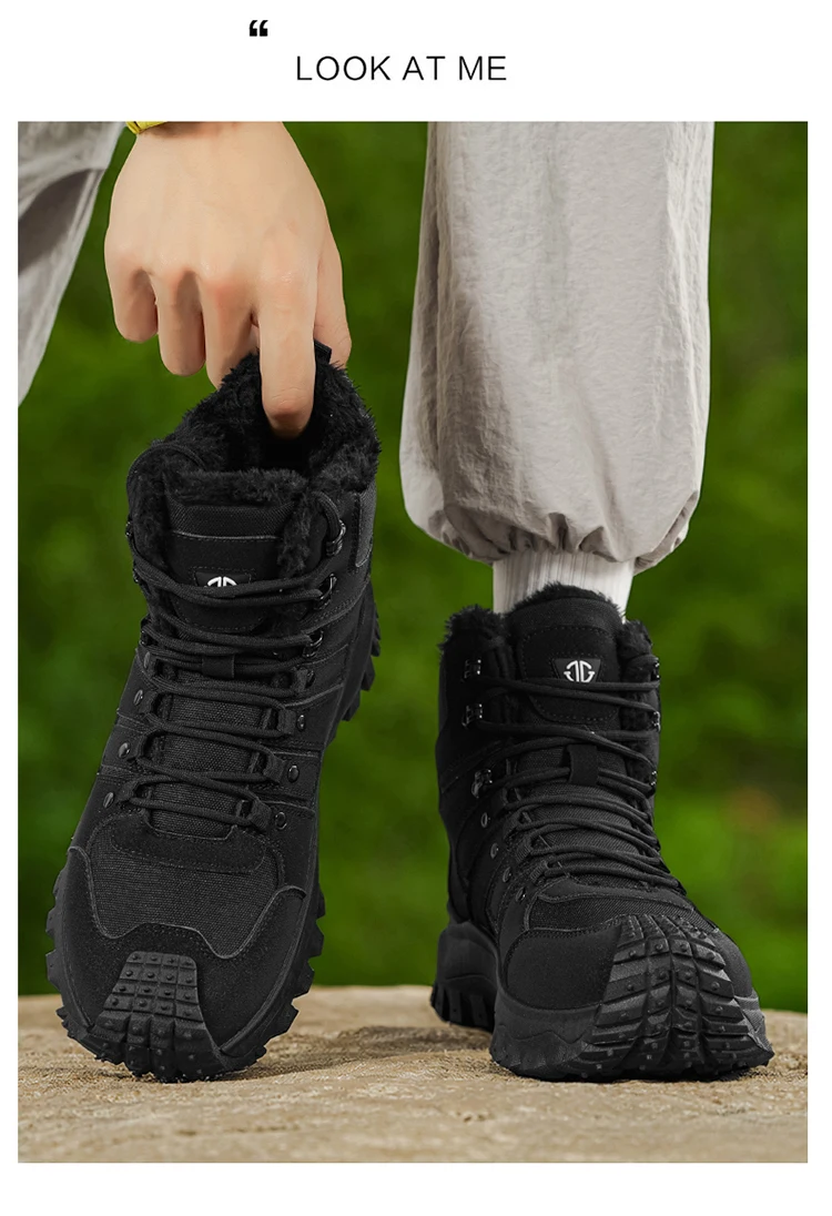 Winter-Essentials Schneestiefel, Outdoor-Wanderstiefel mit Fleecefutter, Warme Herren-High-Top Rutschfeste Wanderschuhe – Detail 16