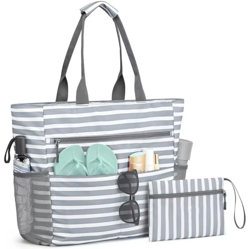 2pcs Portable Foldable Beach Tote Bag Set Large Capacity Waterproof Storage Bag Handheld Sandproof Beach Bag Shoulder Bag