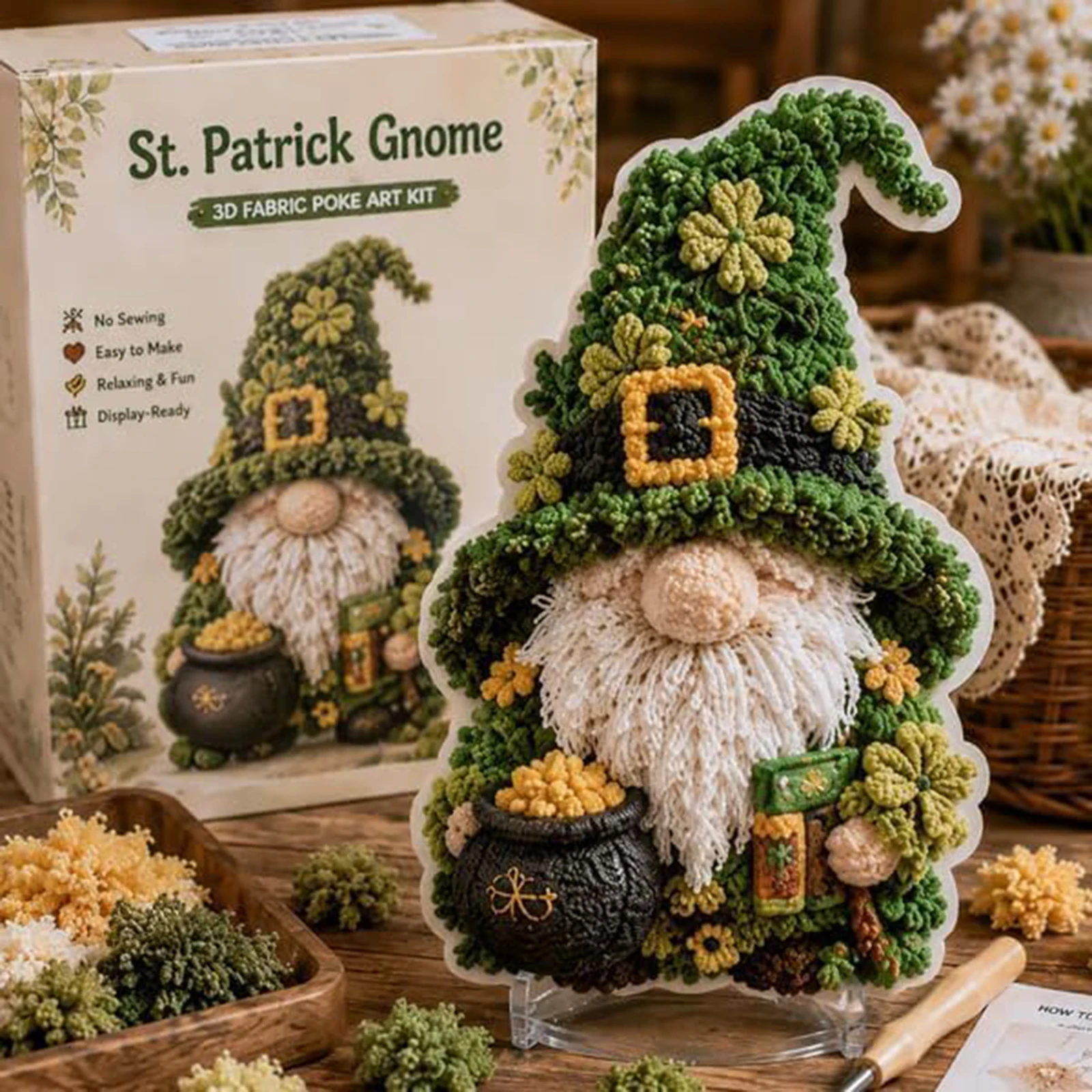 Seasonal Gnome Figurine DIY Fabric Punch Needle Kit 3D Holiday Decoration No Sewing Adult Craft Set