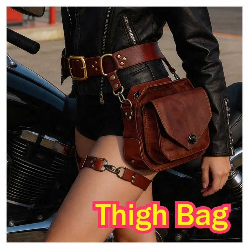 ‌Women Vintage Solid Color Sport Bags Covers PU Thin Bag Waist Leg Side Pouch Unique Party Knight Crossbody Cosplay Accessories